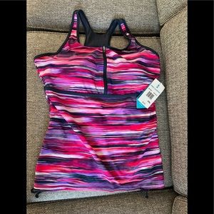 NWT Free Country Zip Front Racerback Tankini Top